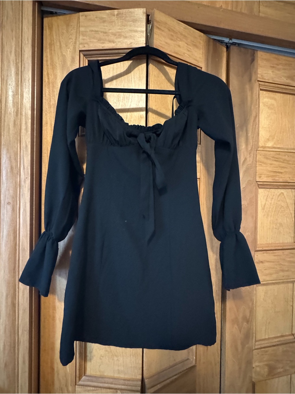 Tiger Mist Black Long Sleeve Tie-Front Mini Dress